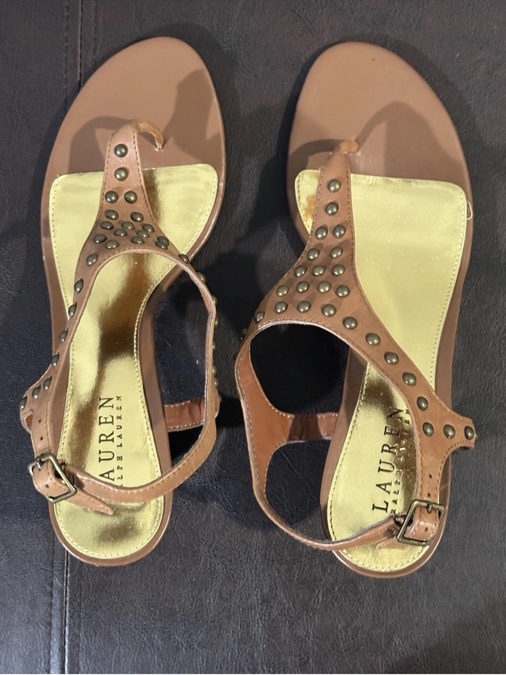 Ralph Lauren Womens Shoe Metal Studded Sandal Low High Heel Size 9